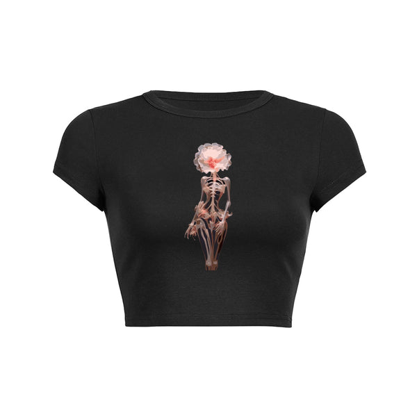 Flower skull print crop top baby tee