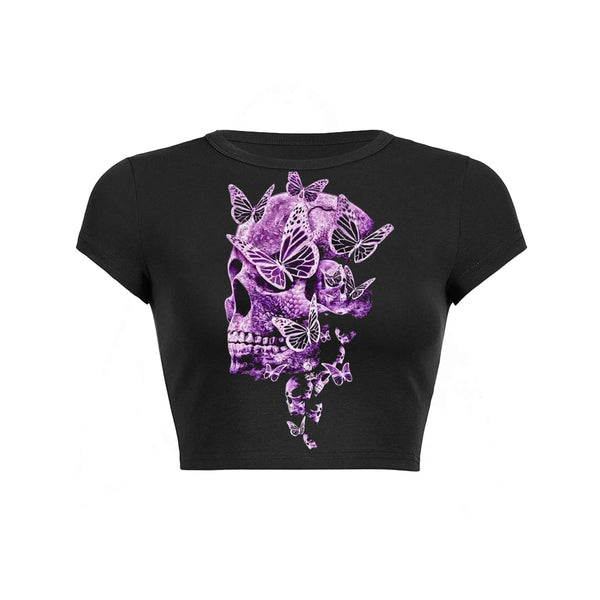 Butterfly print slant pockets Baby Tee