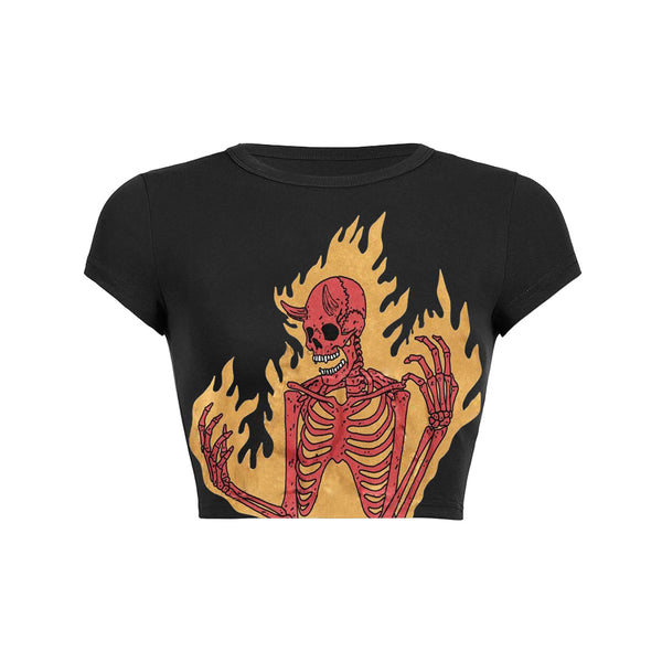 Camiseta para bebés Sudadera con capucha y bolsillo inclinado con estampado de esqueleto de demonio de fuego