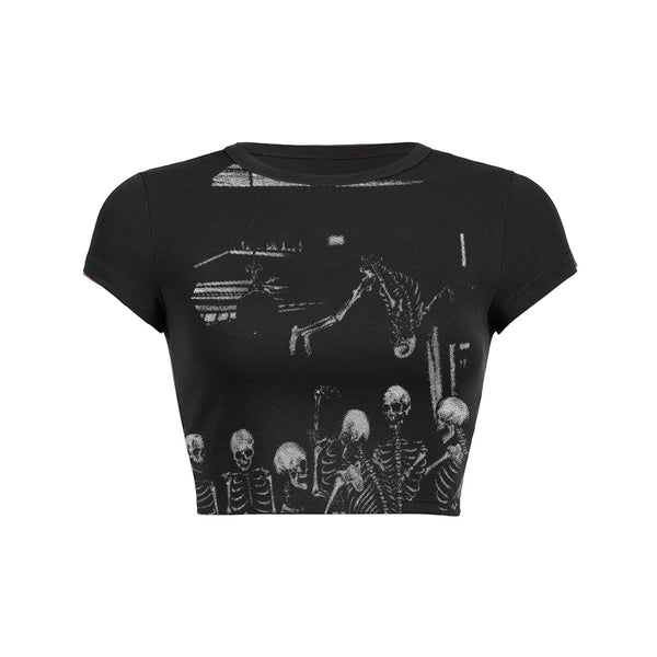 Skeleton team print slant Baby Tee