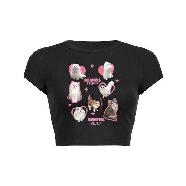 Camiseta corta para bebé con estampado de muchos gatos