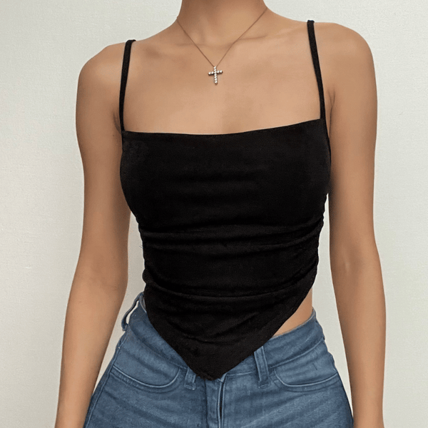 Ruched solid square neck backless cami top