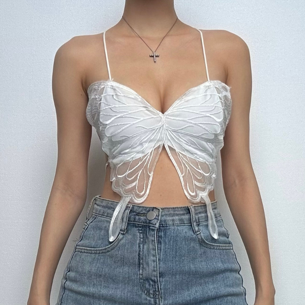 Butterfly embroidery cross back cami top