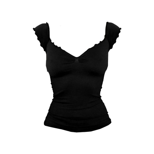 Cap sleeve v neck ruffle backless top