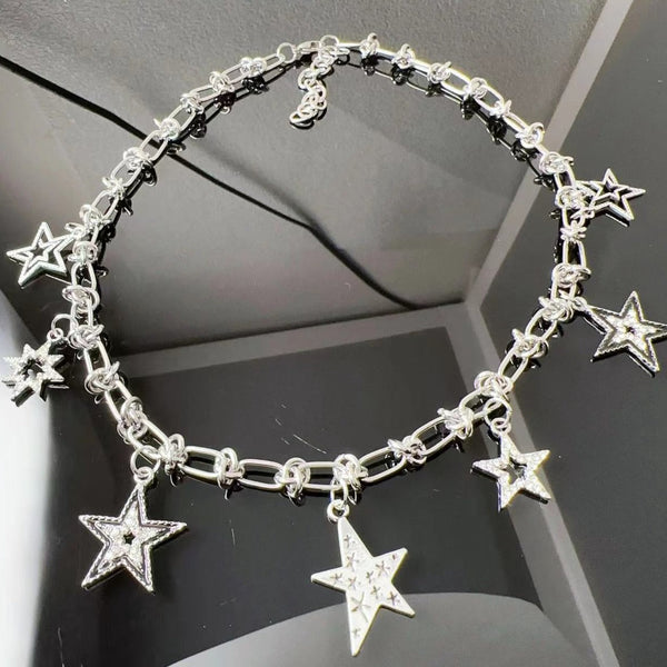 Star rhinestone pendant metal chain necklace