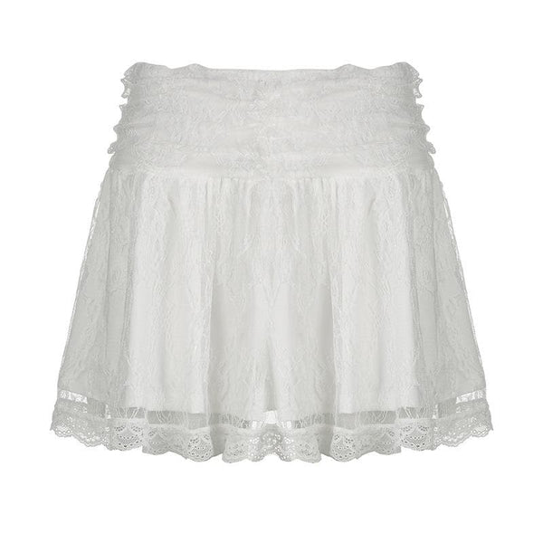 Ruched lace zip-up A line patchwork mini skirt