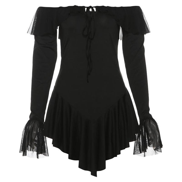 Long sleeve off shoulder ruffle mini dress