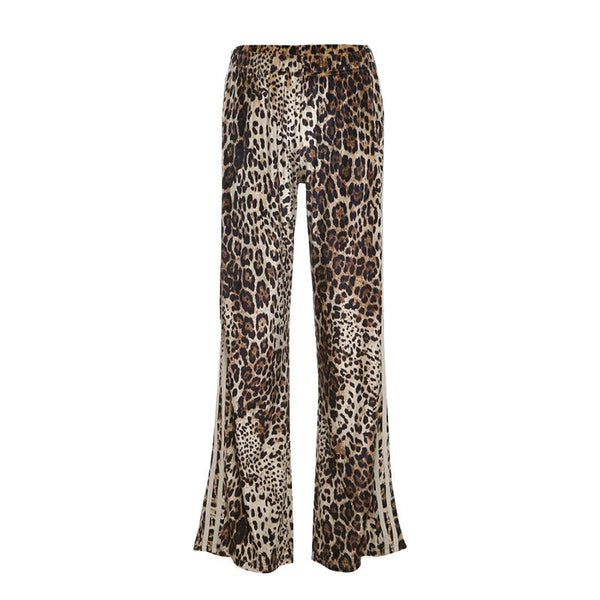 Leopard print contrast patchwork medium rise pant