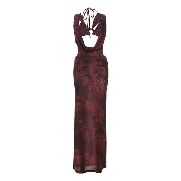 Halter tie dye cross back 2 piece maxi dress