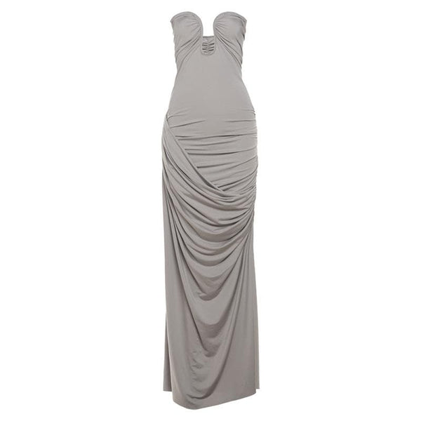 Ruched sweetheart neck irregular tube maxi dress