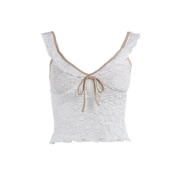 V neck ruffle textured smocked cami top