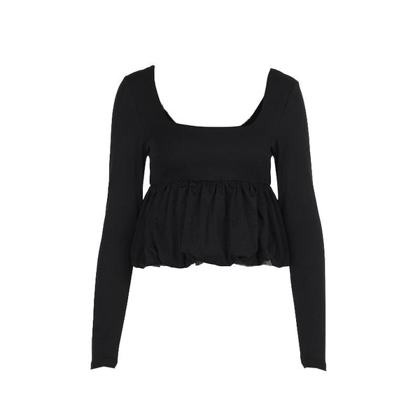 U neck long sleeve solid top