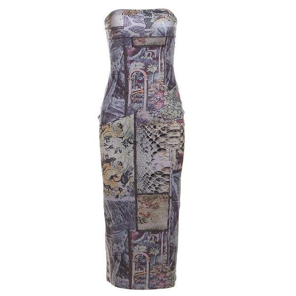 Print abstract contrast tube midi dress