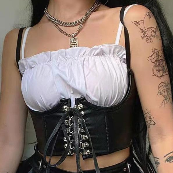 Cami lace up PU leather corset