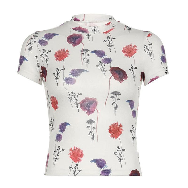 Short sleeve crewneck flower print top