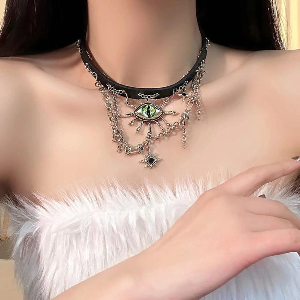 Eye pattern PU leather choker necklace