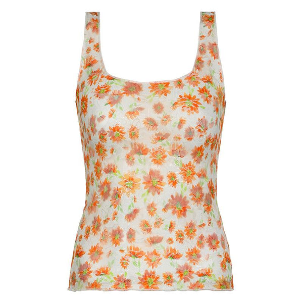 U neck flower print backless cami top