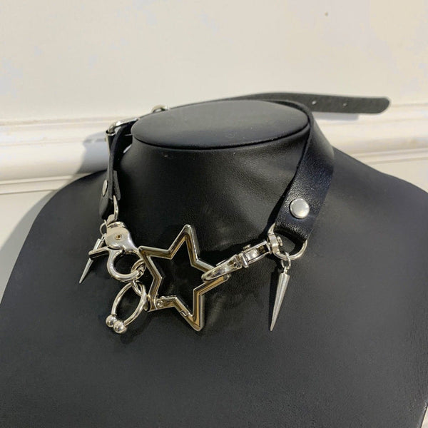 Star decor PU leather adjustable choker necklace