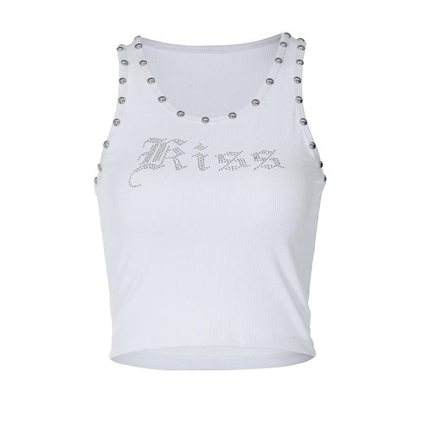 U neck beaded ribbed "kiss" pattern tank top