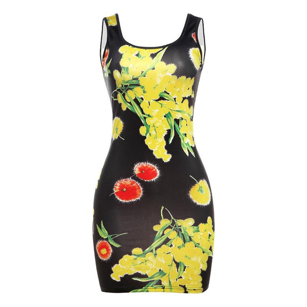 Sleeveless flower print u neck contrast mini dress