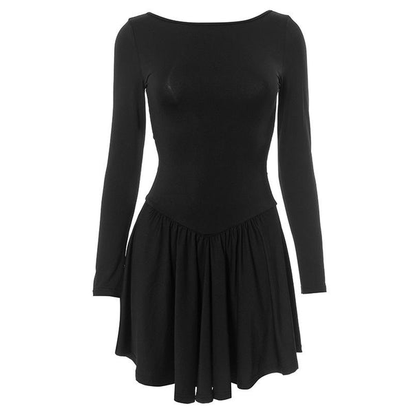 Long sleeve ruched solid mini dress