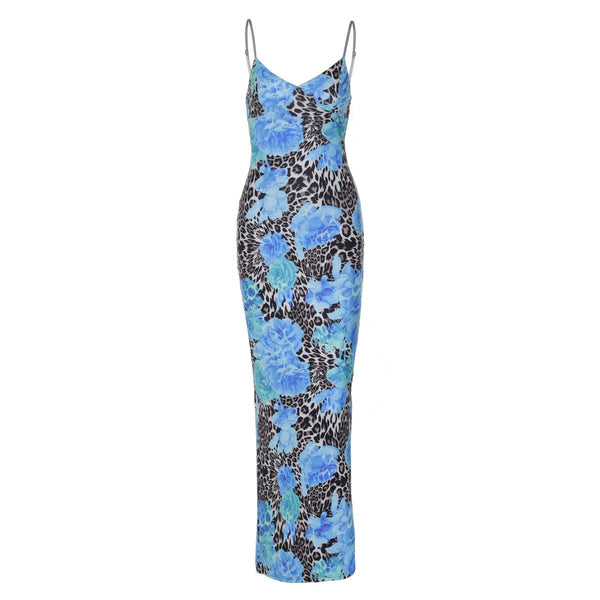 V neck flower print cami maxi dress