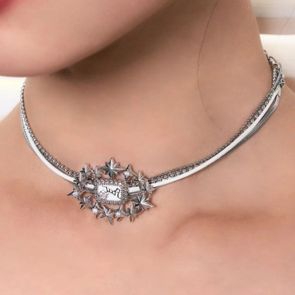 Star decor metal chain layered choker necklace