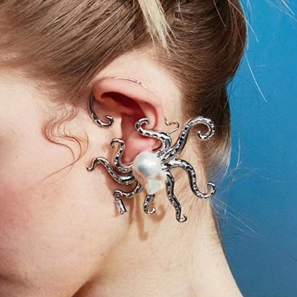 Faux pearl octopus adjustable earrings