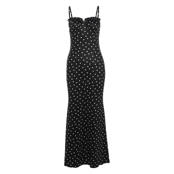 Polka dot ruched cami maxi dress