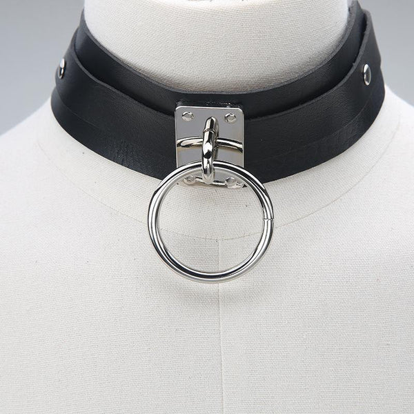 O ring PU leather adjustable choker necklace