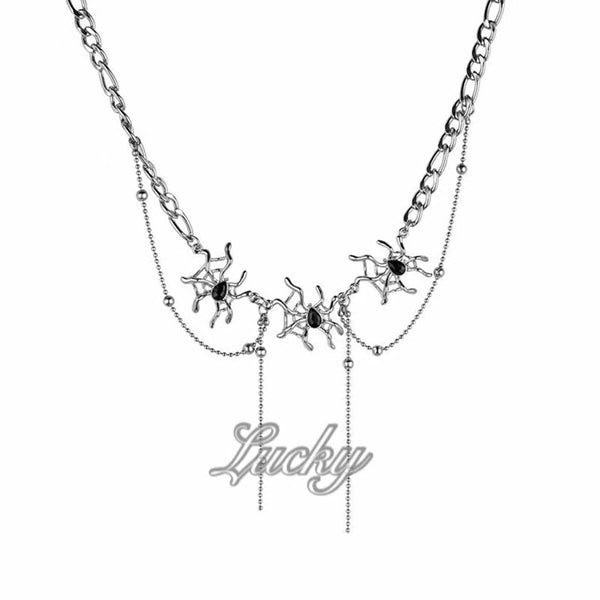Spider abstract rhinestone metal chain necklace