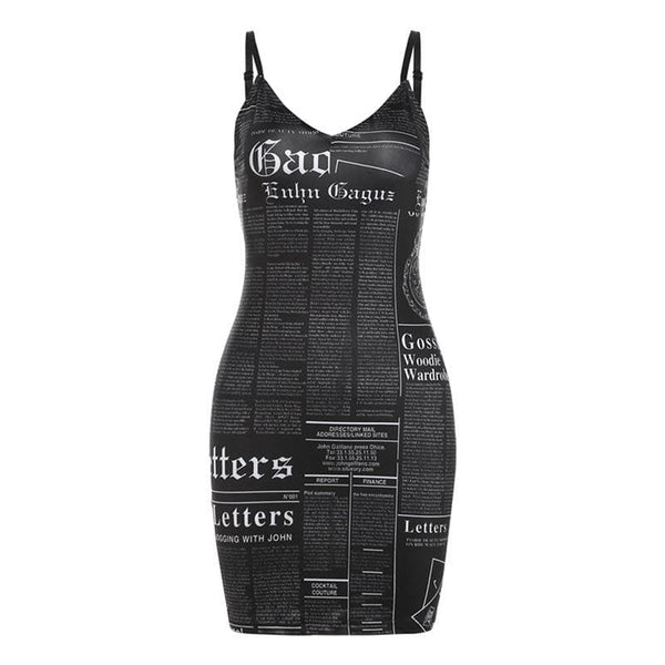 Minivestido camisola sin espalda con estampado de letras y cuello en V