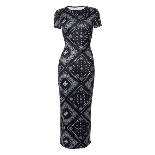 Short sleeve print crewneck midi dress