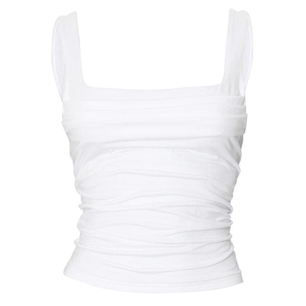 Square neck ruched backless solid top