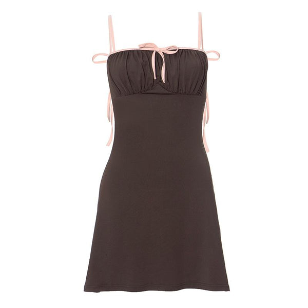 Ruched bowknot contrast cami mini dress