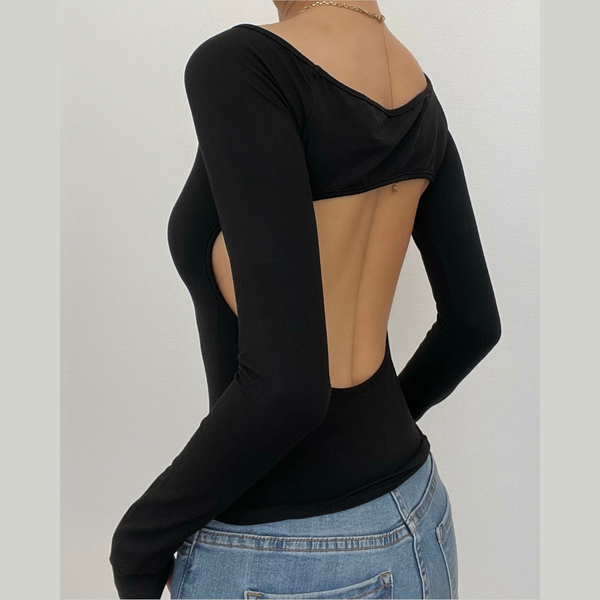 Gloves solid off shoulder hollow out long sleeve cut out top