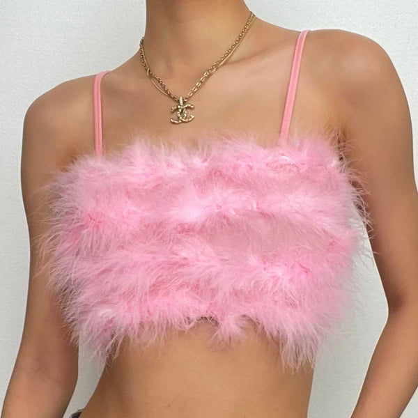 Fluffy solid backless cami crop top