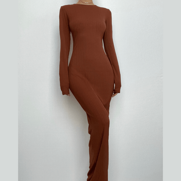 Long sleeve solid round neck maxi dress