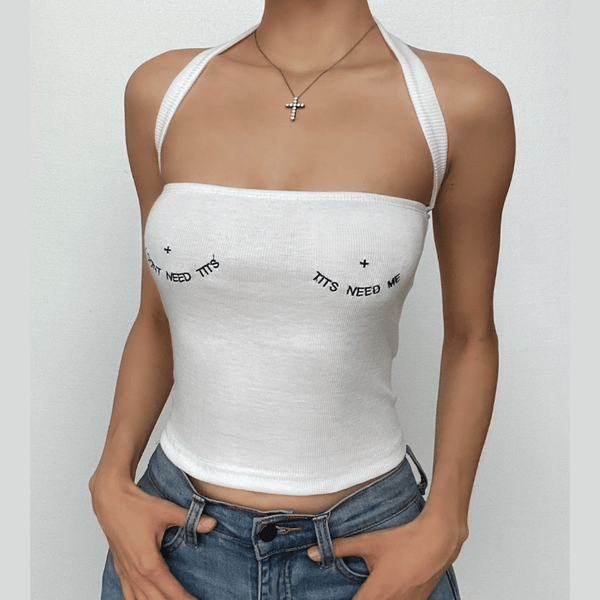 Ribbed embroidery hollow out backless tube cut out top