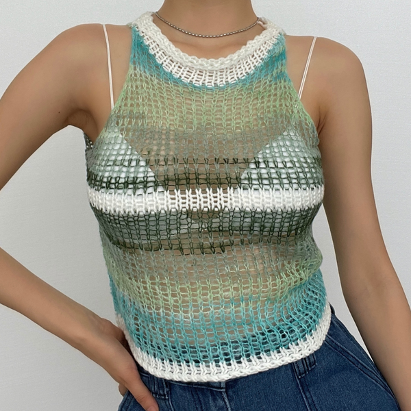 Contrast crochet knit sleeveless crop top