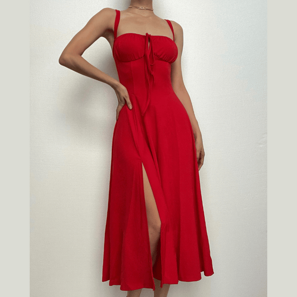 Vestido midi sin mangas con escote en forma de corazón y fruncido