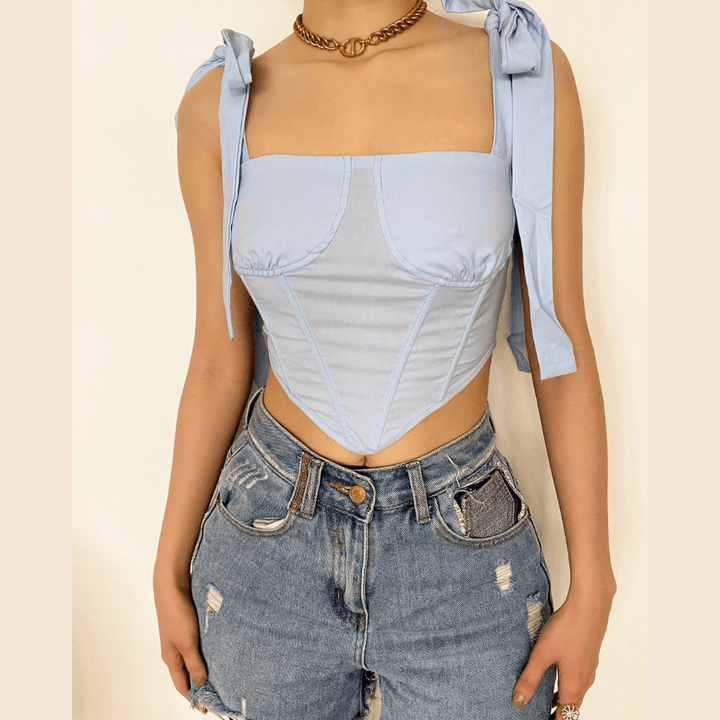 Self tie ribbed crop top - Halibuy