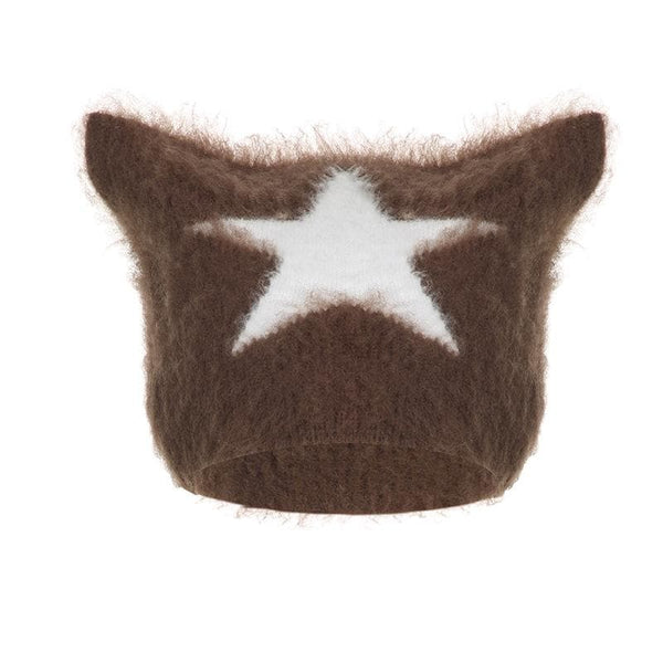 Contrast star pattern fluffy cap