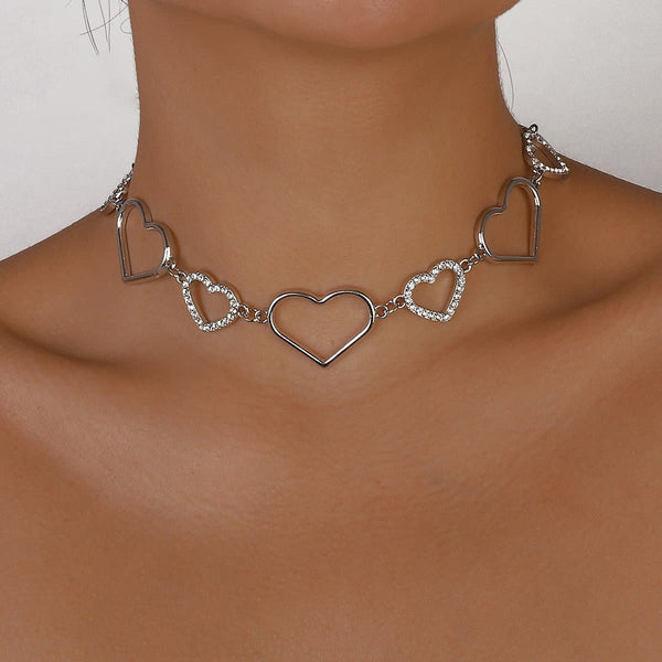 Rhinestone heart ring choker necklace