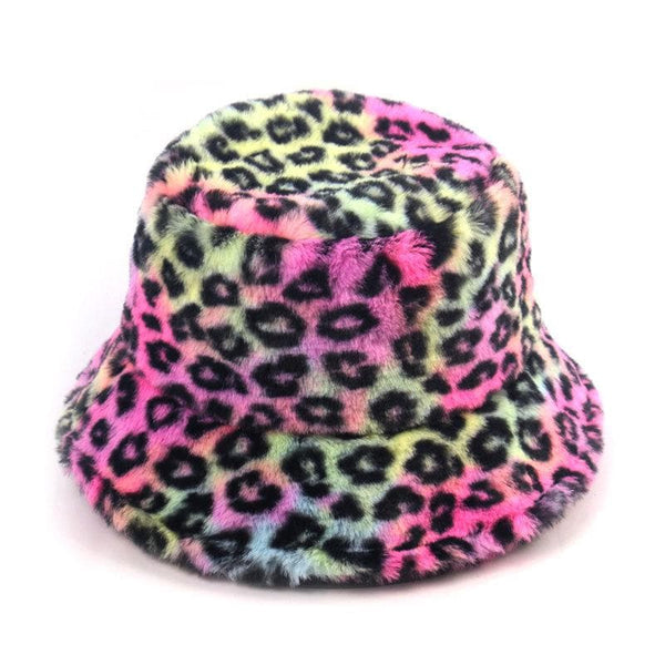 Leopard pattern fluffy fisherman bucket hat