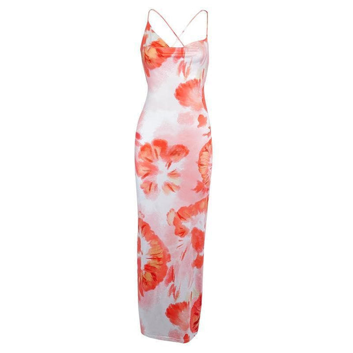 Cross open back tie dye maxi dress - Halibuy