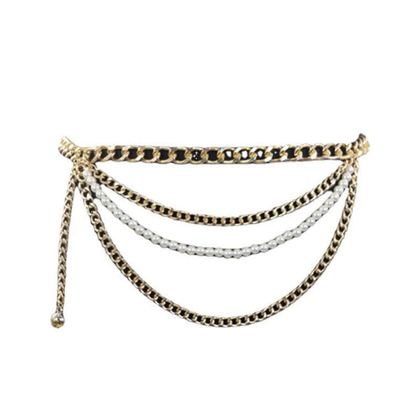 Beaded faux pearl layered waist chain