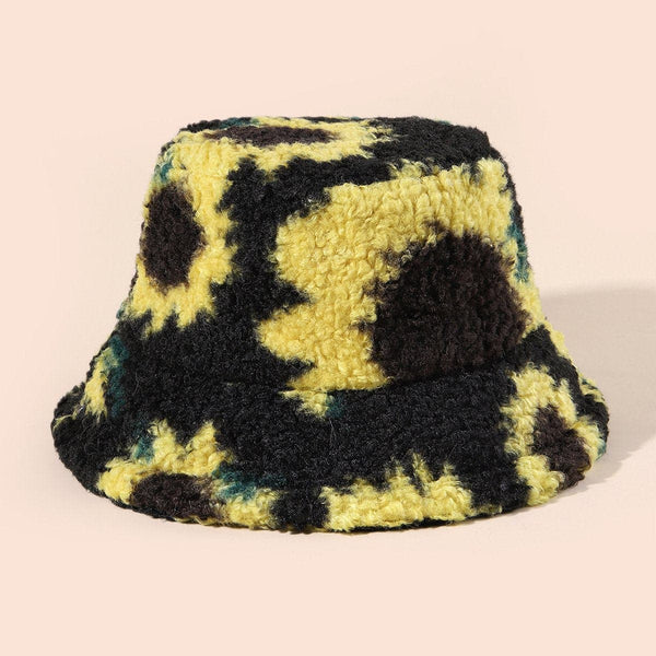 Contrast fluffy flower pattern fisherman bucket hat