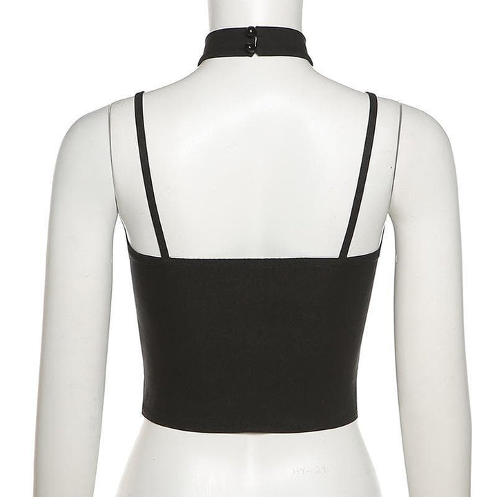 Heart neck zip halter crop top - Halibuy