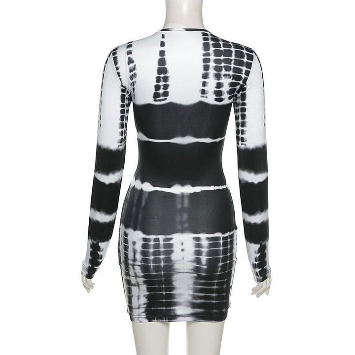 Long sleeve crewneck tie dye bodycon dress - Halibuy